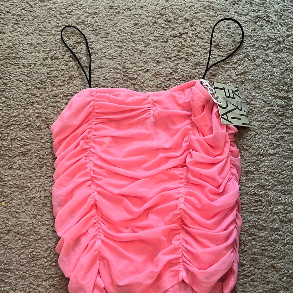BRAND NEW SUPER CUTE PINK MESH RUFFLE TOP
